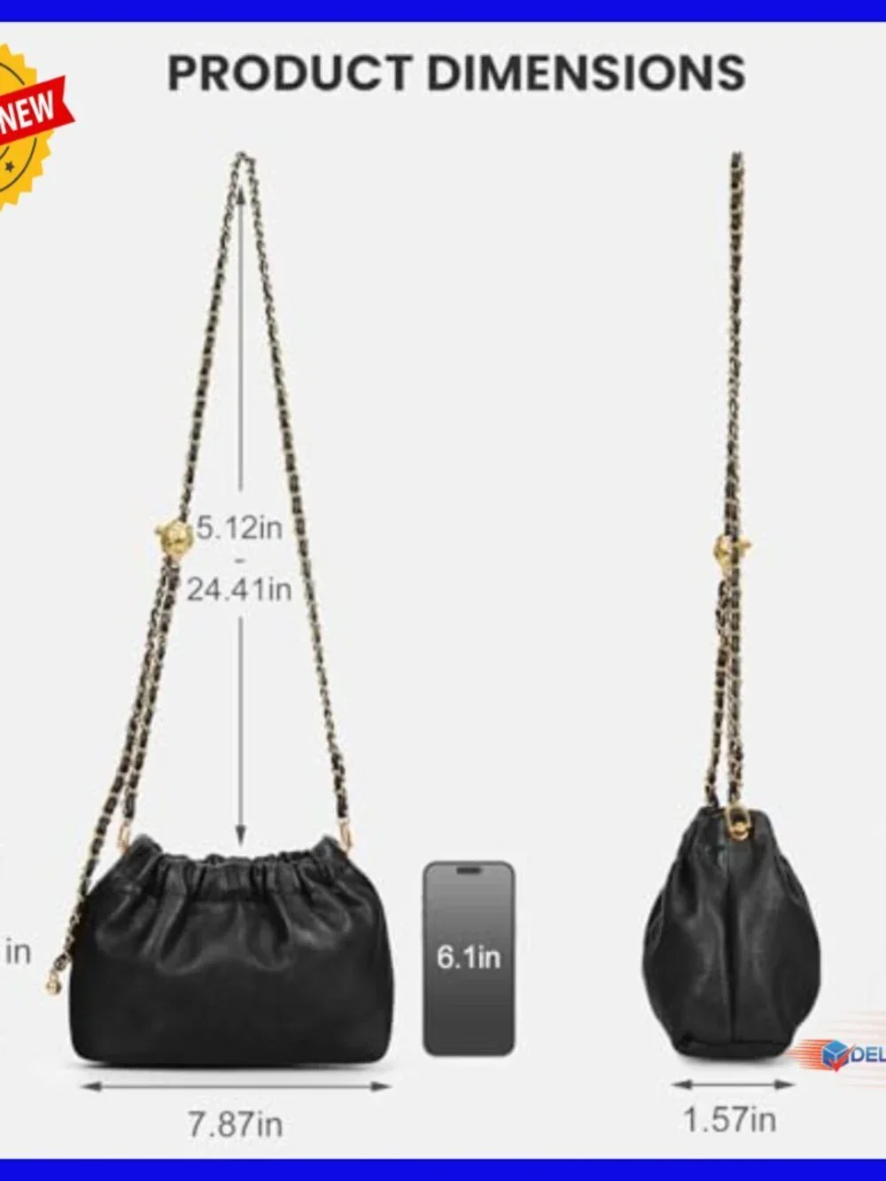 Genuine Leather Hobo Bag with Chain Strap, Convertible Shoulder Crossbody Purse
